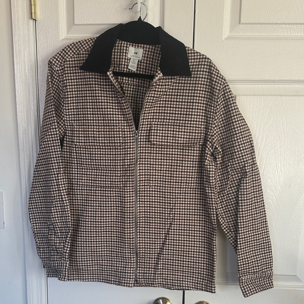 H&M Brown and White Checkered Jacket